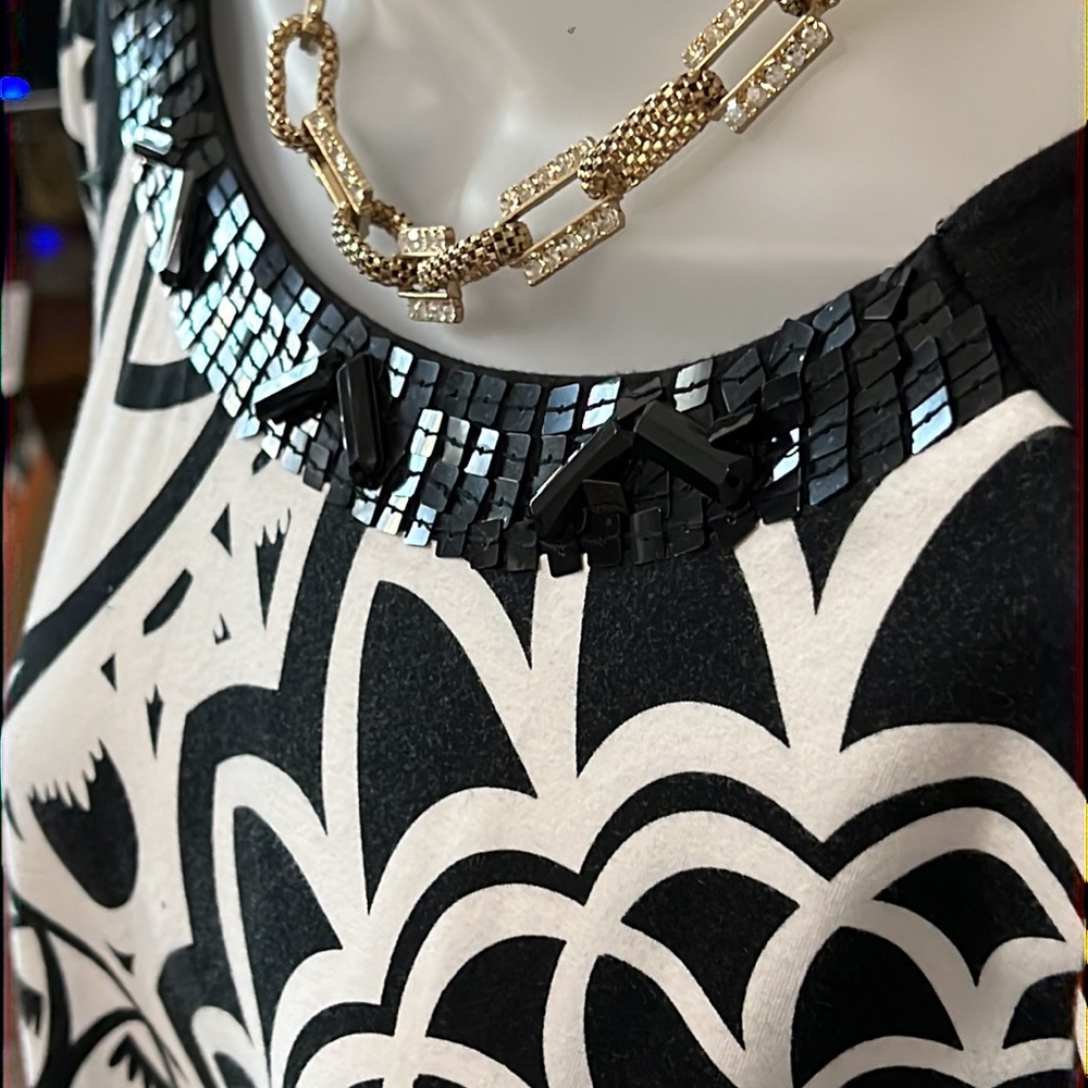 Joyous & Free Black & White Dress with peek-a-boo sleeves. Size M